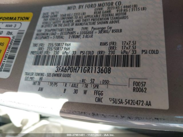 Photo 8 VIN: 3FA6P0H71GR113608 - FORD FUSION 