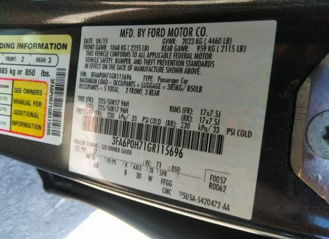 Photo 8 VIN: 3FA6P0H71GR115696 - FORD FUSION 