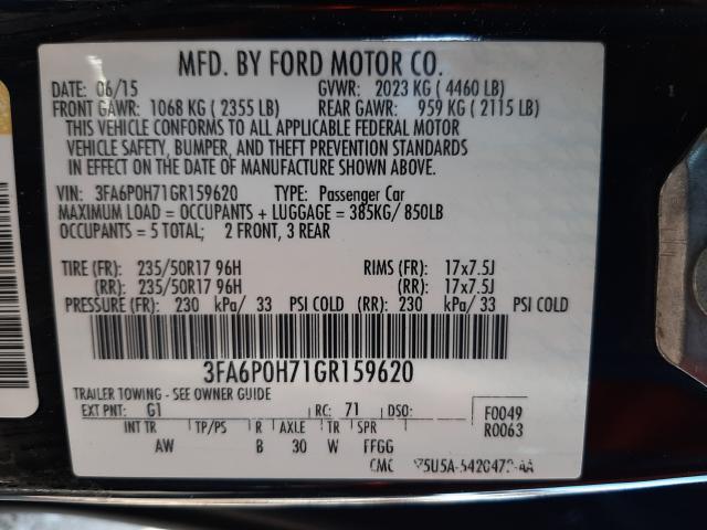 Photo 9 VIN: 3FA6P0H71GR159620 - FORD FUSION SE 