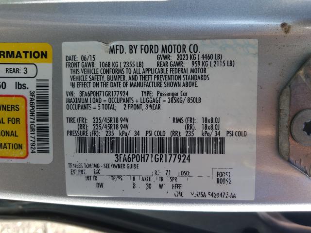 Photo 9 VIN: 3FA6P0H71GR177924 - FORD FUSION 