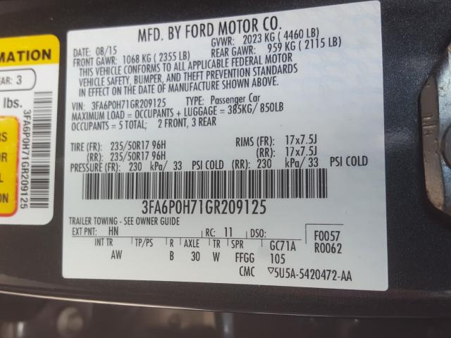 Photo 9 VIN: 3FA6P0H71GR209125 - FORD FUSION SE 