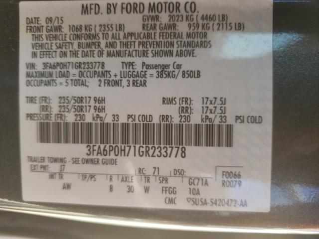 Photo 9 VIN: 3FA6P0H71GR233778 - FORD FUSION SE 