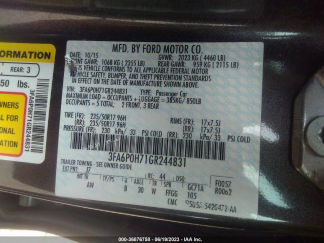 Photo 8 VIN: 3FA6P0H71GR244831 - FORD FUSION 