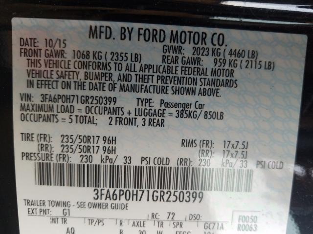 Photo 9 VIN: 3FA6P0H71GR250399 - FORD FUSION SE 