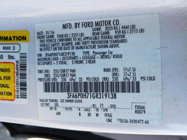 Photo 9 VIN: 3FA6P0H71GR319138 - FORD FUSION 