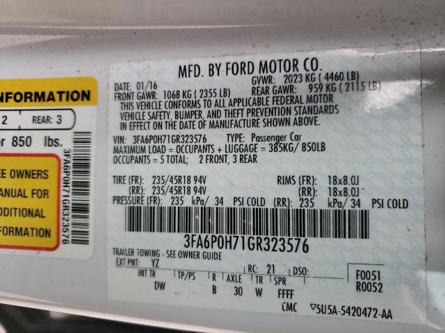 Photo 9 VIN: 3FA6P0H71GR323576 - FORD FUSION 