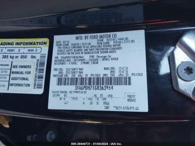 Photo 8 VIN: 3FA6P0H71GR363964 - FORD FUSION 