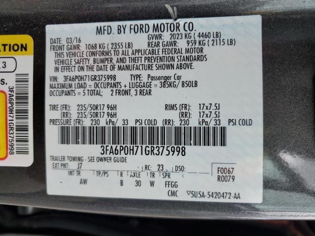 Photo 11 VIN: 3FA6P0H71GR375998 - FORD FUSION 