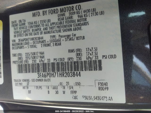 Photo 8 VIN: 3FA6P0H71HR203844 - FORD FUSION 