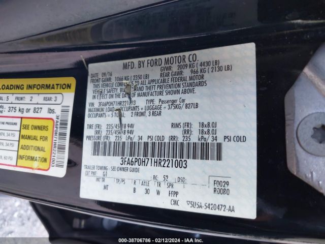 Photo 8 VIN: 3FA6P0H71HR221003 - FORD FUSION 