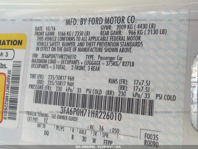 Photo 8 VIN: 3FA6P0H71HR226010 - FORD FUSION 