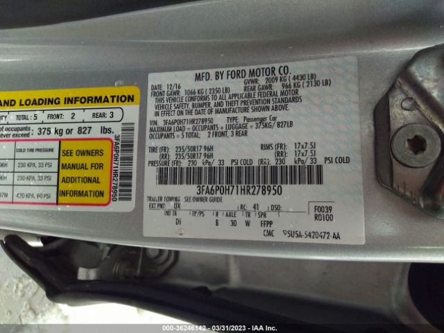 Photo 8 VIN: 3FA6P0H71HR278950 - FORD FUSION 