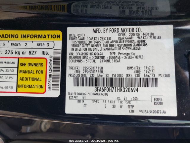 Photo 8 VIN: 3FA6P0H71HR320694 - FORD FUSION 