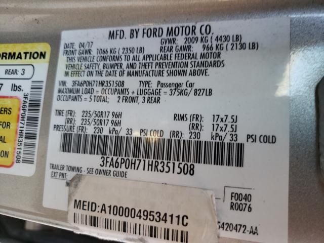 Photo 9 VIN: 3FA6P0H71HR351508 - FORD FUSION SE 