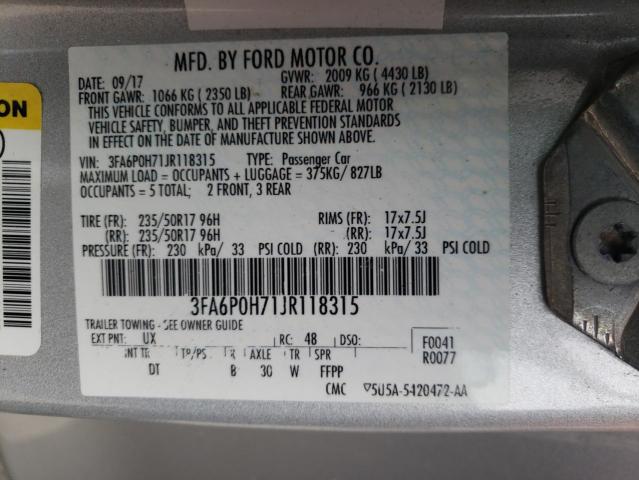 Photo 11 VIN: 3FA6P0H71JR118315 - FORD FUSION SE 