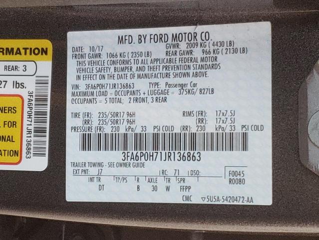 Photo 11 VIN: 3FA6P0H71JR136863 - FORD FUSION SE 