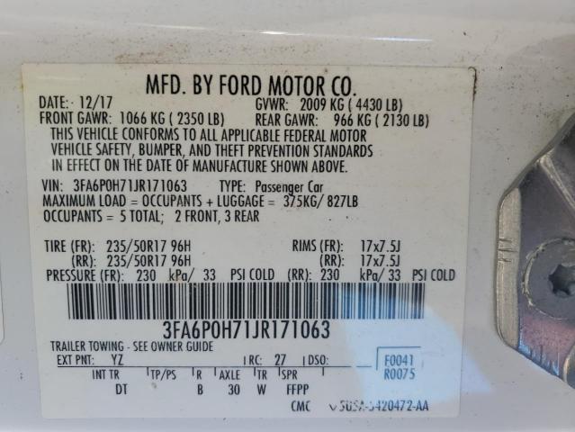 Photo 11 VIN: 3FA6P0H71JR171063 - FORD FUSION SE 