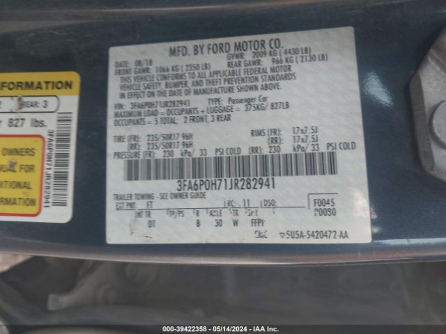 Photo 8 VIN: 3FA6P0H71JR282941 - FORD FUSION 