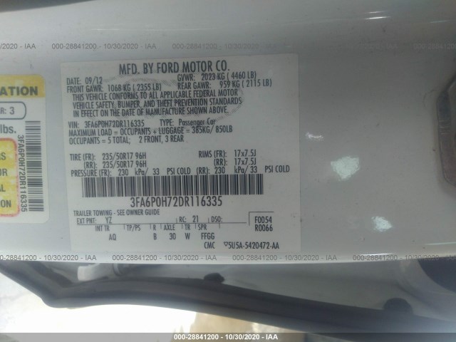 Photo 8 VIN: 3FA6P0H72DR116335 - FORD FUSION 