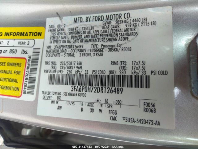 Photo 8 VIN: 3FA6P0H72DR126489 - FORD FUSION 