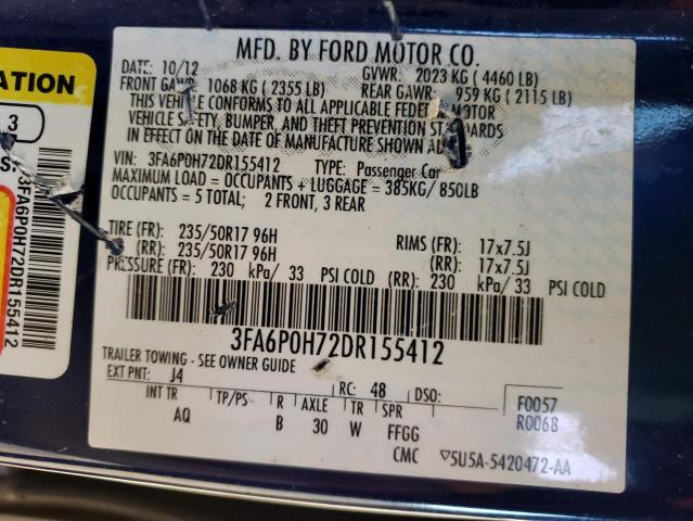 Photo 9 VIN: 3FA6P0H72DR155412 - FORD FUSION SE 