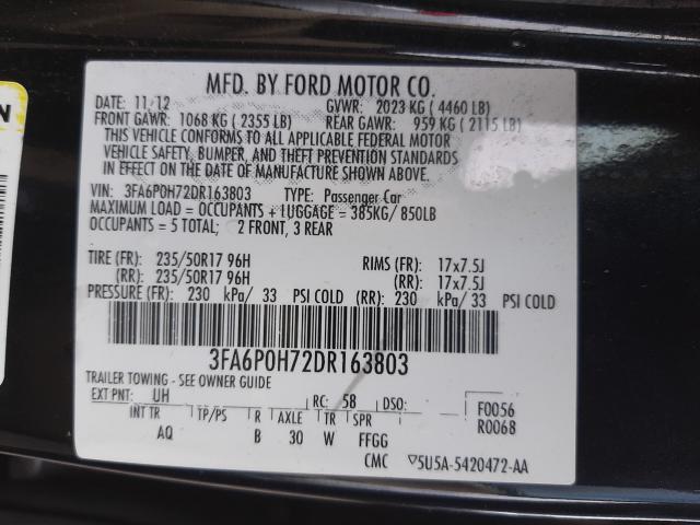 Photo 9 VIN: 3FA6P0H72DR163803 - FORD FUSION SE 