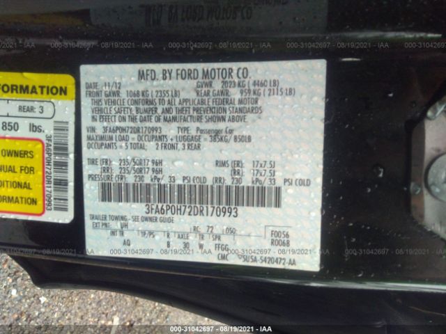 Photo 8 VIN: 3FA6P0H72DR170993 - FORD FUSION 