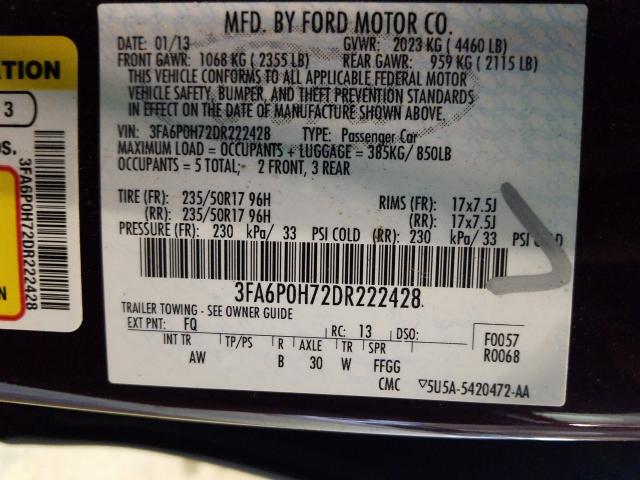 Photo 9 VIN: 3FA6P0H72DR222428 - FORD FUSION SE 