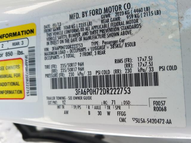 Photo 9 VIN: 3FA6P0H72DR222753 - FORD FUSION 