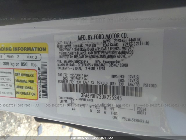 Photo 8 VIN: 3FA6P0H72DR225345 - FORD FUSION 