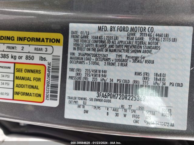 Photo 8 VIN: 3FA6P0H72DR225362 - FORD FUSION 