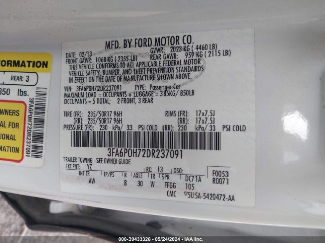 Photo 8 VIN: 3FA6P0H72DR237091 - FORD FUSION 