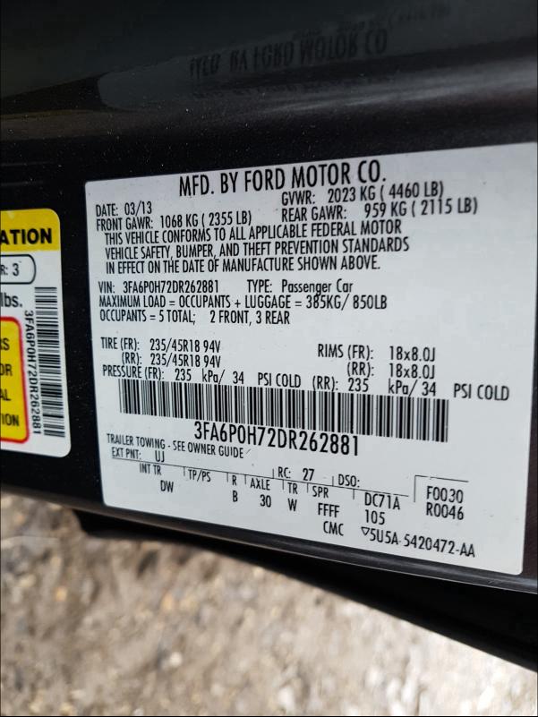 Photo 9 VIN: 3FA6P0H72DR262881 - FORD FUSION SE 