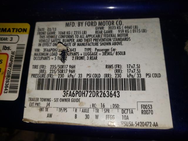 Photo 9 VIN: 3FA6P0H72DR263643 - FORD FUSION SE 