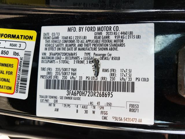 Photo 9 VIN: 3FA6P0H72DR268695 - FORD FUSION SE 