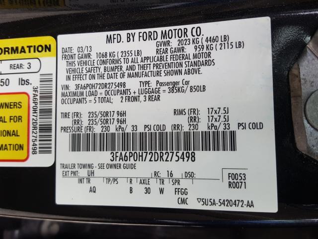 Photo 9 VIN: 3FA6P0H72DR275498 - FORD FUSION SE 