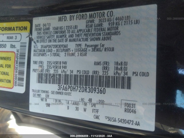 Photo 8 VIN: 3FA6P0H72DR309360 - FORD FUSION 