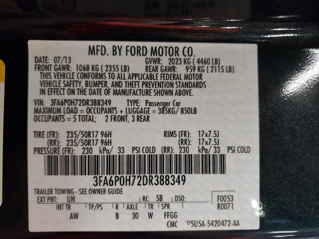 Photo 11 VIN: 3FA6P0H72DR388349 - FORD FUSION SE 