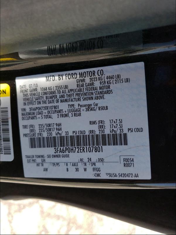 Photo 9 VIN: 3FA6P0H72ER107801 - FORD FUSION SE 