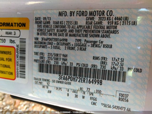 Photo 8 VIN: 3FA6P0H72ER164998 - FORD FUSION 