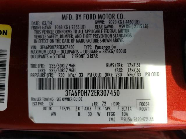 Photo 9 VIN: 3FA6P0H72ER307450 - FORD FUSION SE 