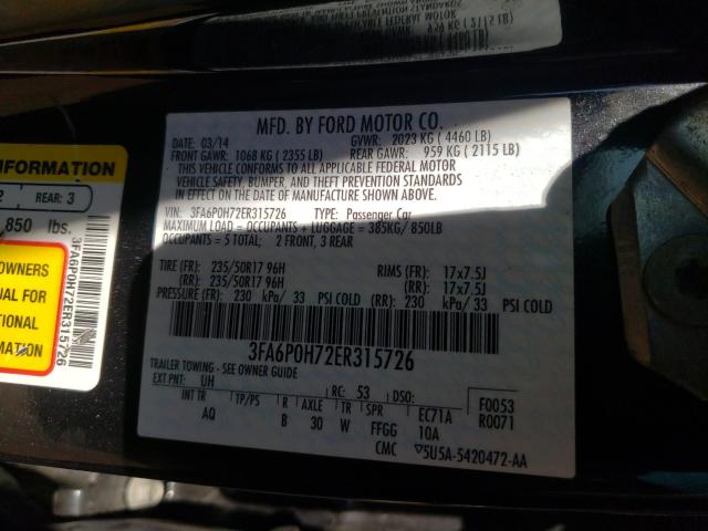 Photo 9 VIN: 3FA6P0H72ER315726 - FORD FUSION SE 