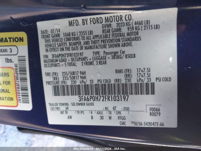 Photo 8 VIN: 3FA6P0H72FR103197 - FORD FUSION 