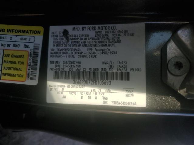 Photo 12 VIN: 3FA6P0H72FR105693 - FORD FUSION SE 