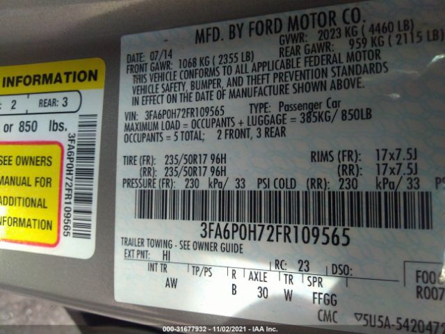 Photo 8 VIN: 3FA6P0H72FR109565 - FORD FUSION 