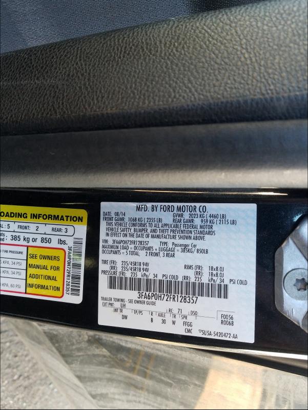 Photo 9 VIN: 3FA6P0H72FR128357 - FORD FUSION SE 