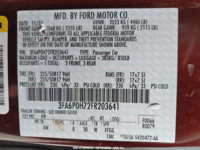 Photo 8 VIN: 3FA6P0H72FR203641 - FORD FUSION 