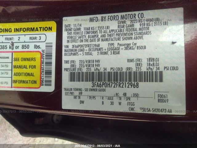 Photo 8 VIN: 3FA6P0H72FR212968 - FORD FUSION 