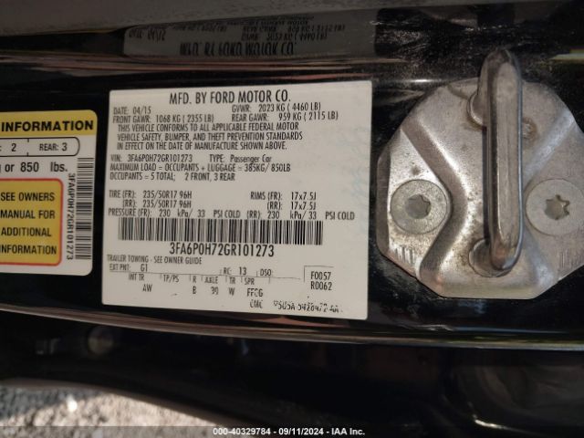 Photo 8 VIN: 3FA6P0H72GR101273 - FORD FUSION 