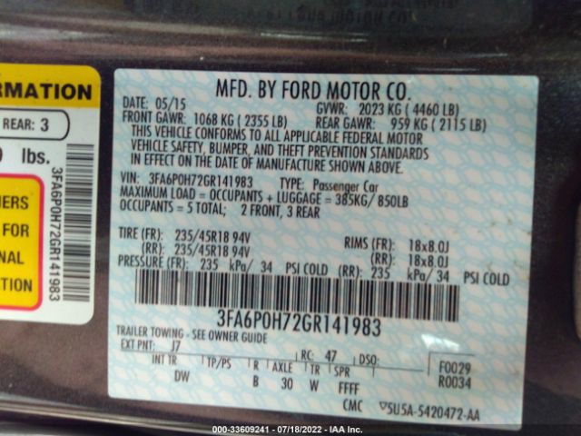 Photo 8 VIN: 3FA6P0H72GR141983 - FORD FUSION 